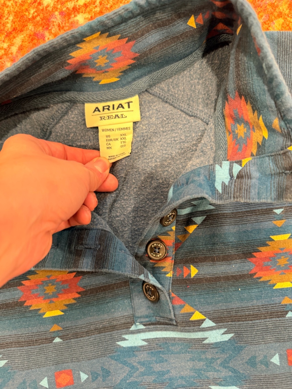 Ariat REAL Southwestern Print Henley Hoodie Sweatshirt Women’s XXL - Picture 2 of 3